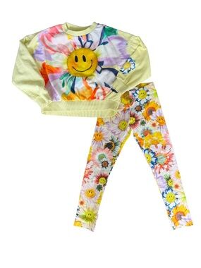 Molo Girls Smiley Flower Sweatshirt Leggings Set Sz 7/8